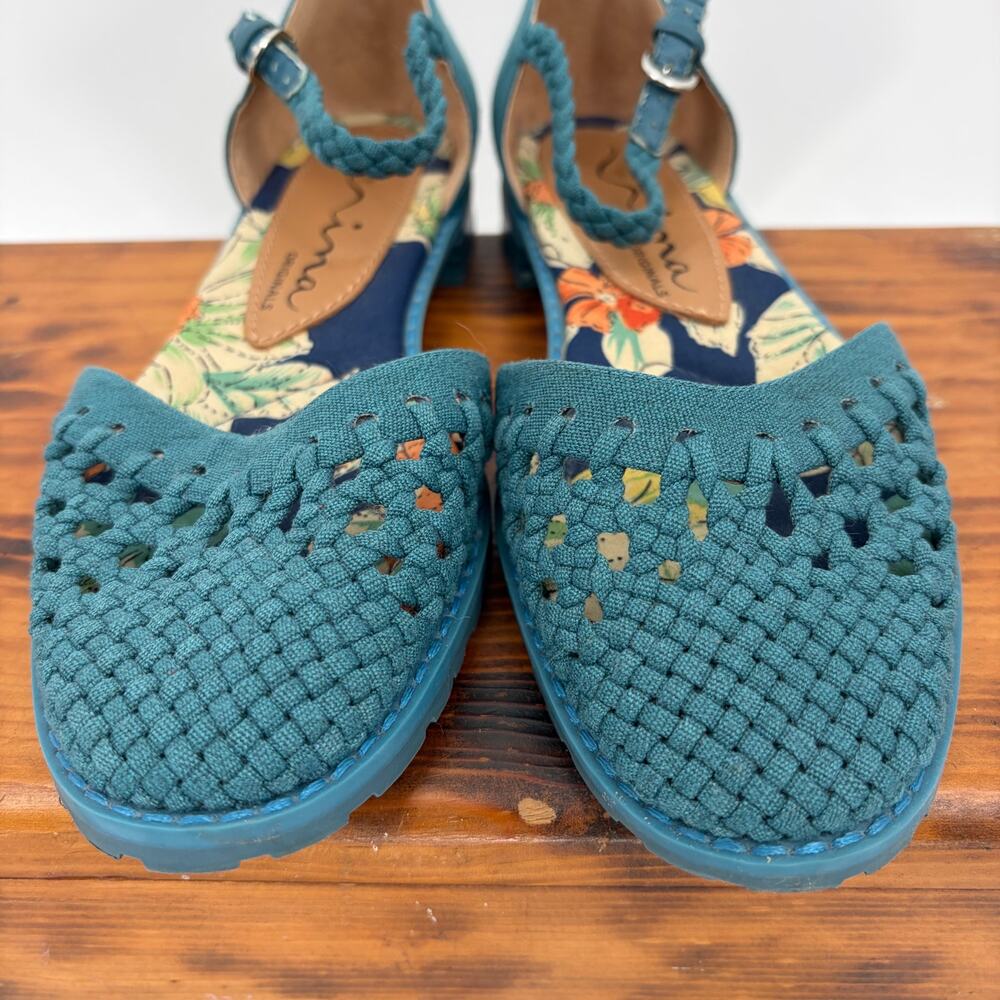 Nina Originals Women's Teal Blue Braided Huarache Sandal Flats Size 6.5 - Picture 2 of 7